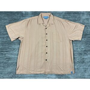 Bermuda Bay Hawaiian Shirt Mens XXL 2XL Orange Silk Tropical Button Up Casual